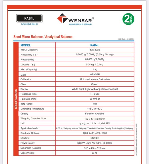 Wensar KAB4L-82g/220g (5/4 digit dual accuracy) Analytical Lab Balance - Image 2