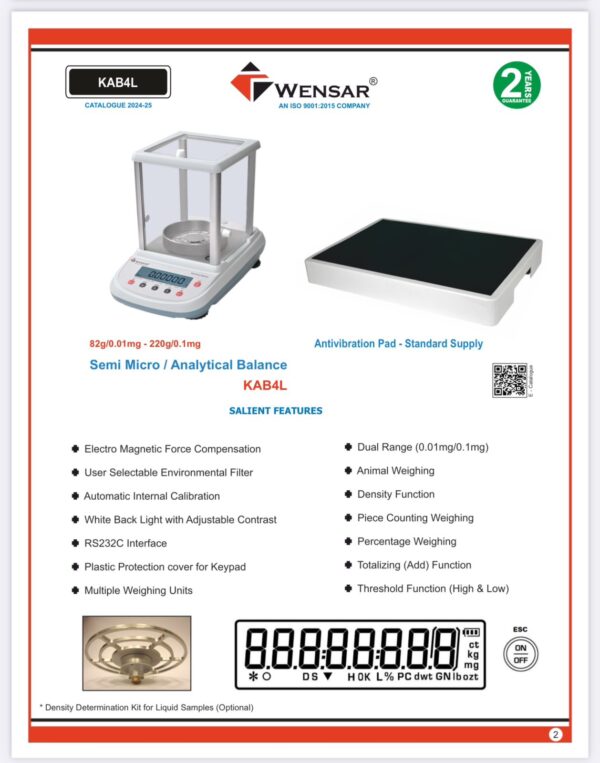 Wensar KAB4L-82g/220g (5/4 digit dual accuracy) Analytical Lab Balance - Image 3