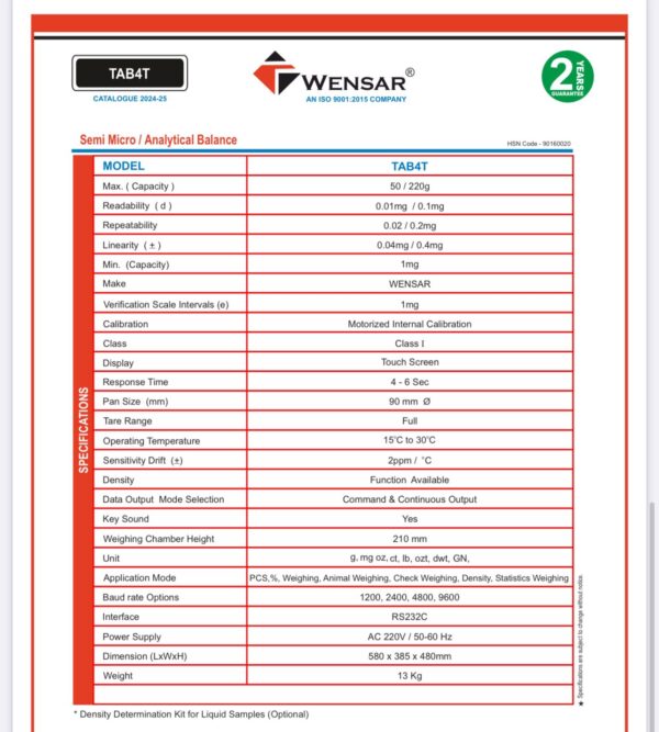 Wensar TAB4T-50g/220g (5/4 digit dual accuracy) Analytical Lab Balance - Image 3