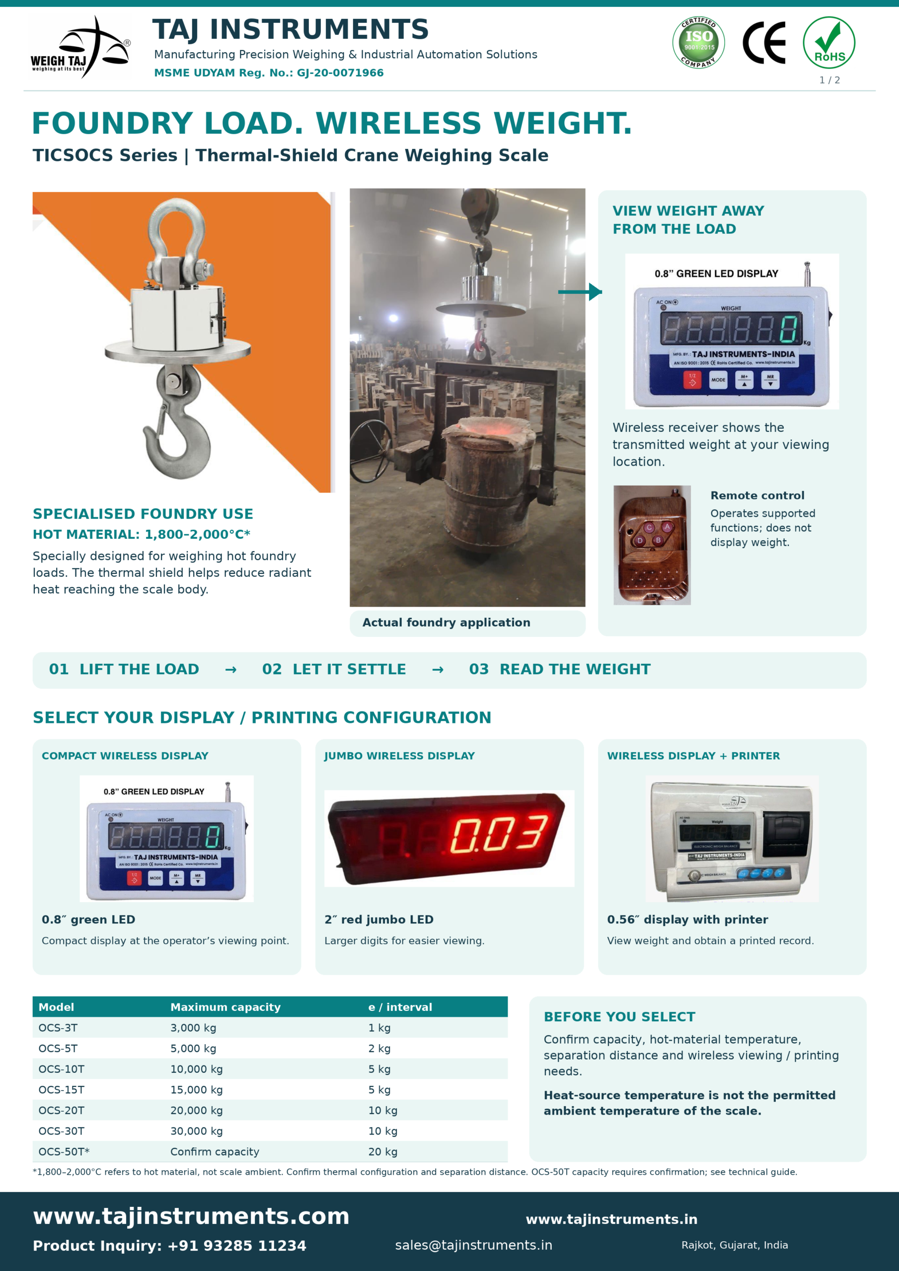 Thermal Cylindrical Heatproof Crane Scale Specially For Cast Iron Foundry Heatproof Application Heat upto 1800-2000 deg temp - Image 5