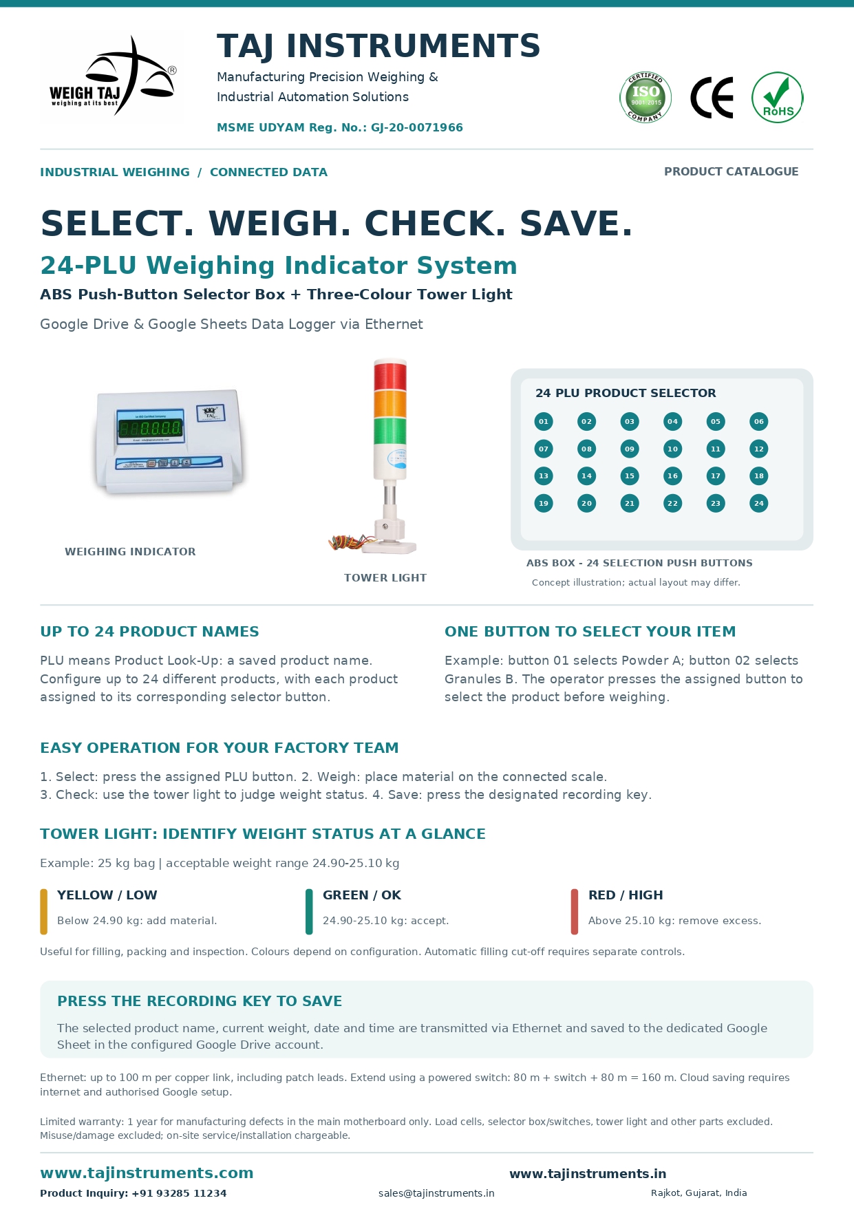 Industrial Weighing Scale with 3 Color Tower Light & Google Drive / Google Sheets Data Logger Via Ethernet with 24PLU - Image 2