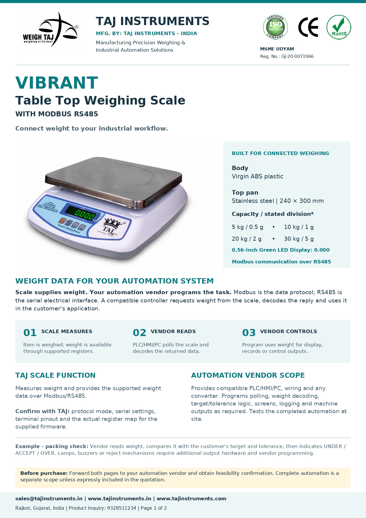 Digital Table Top Scale with Modbus RS485 Connectivity - Image 2