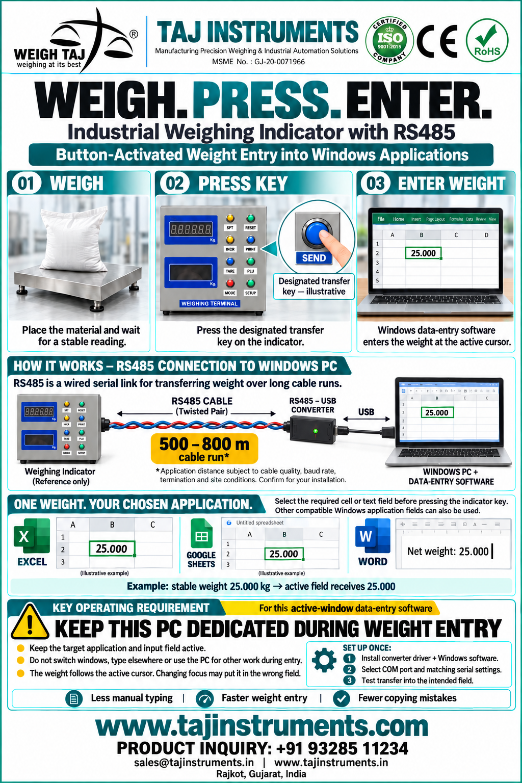Industrial Weighing Scale with RS485 with Data Entry Software For Windows Applications